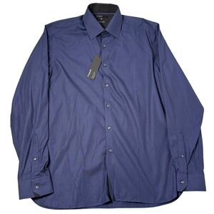 Autograph Pure Cotton Shirt Mens Large‎ Navy Blue Dress Polo NWT Preppy Office